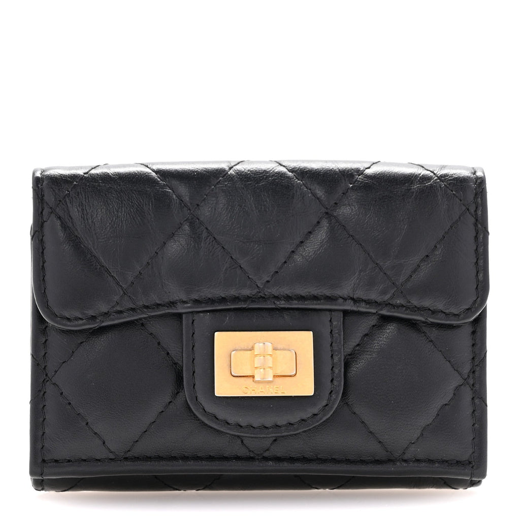 Aged Calfskin Quilted Reissue Compact Wallet Black