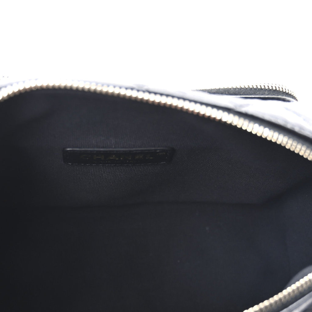 Shiny Crumpled Lambskin Quilted Medium Preppy Pocket Camera Case Black