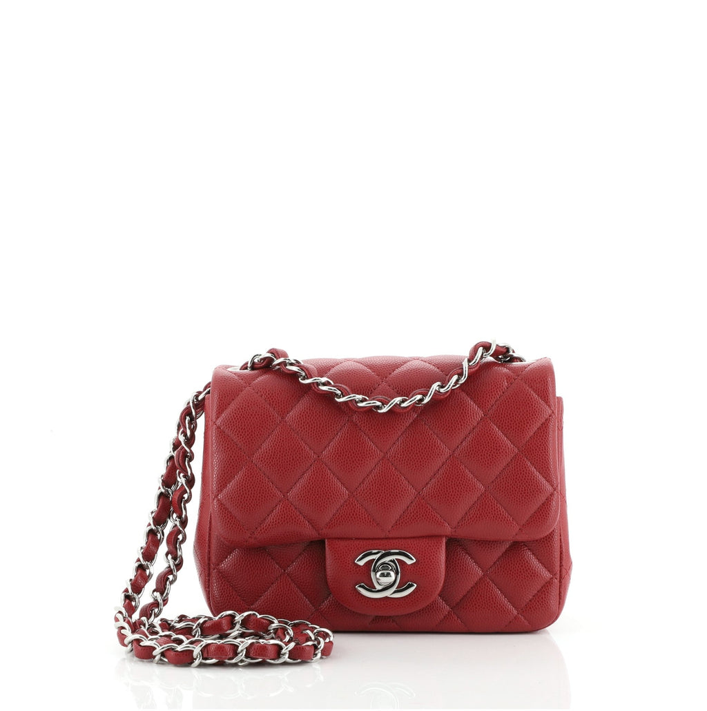 Square Classic Single Flap Bag Quilted Caviar Mini