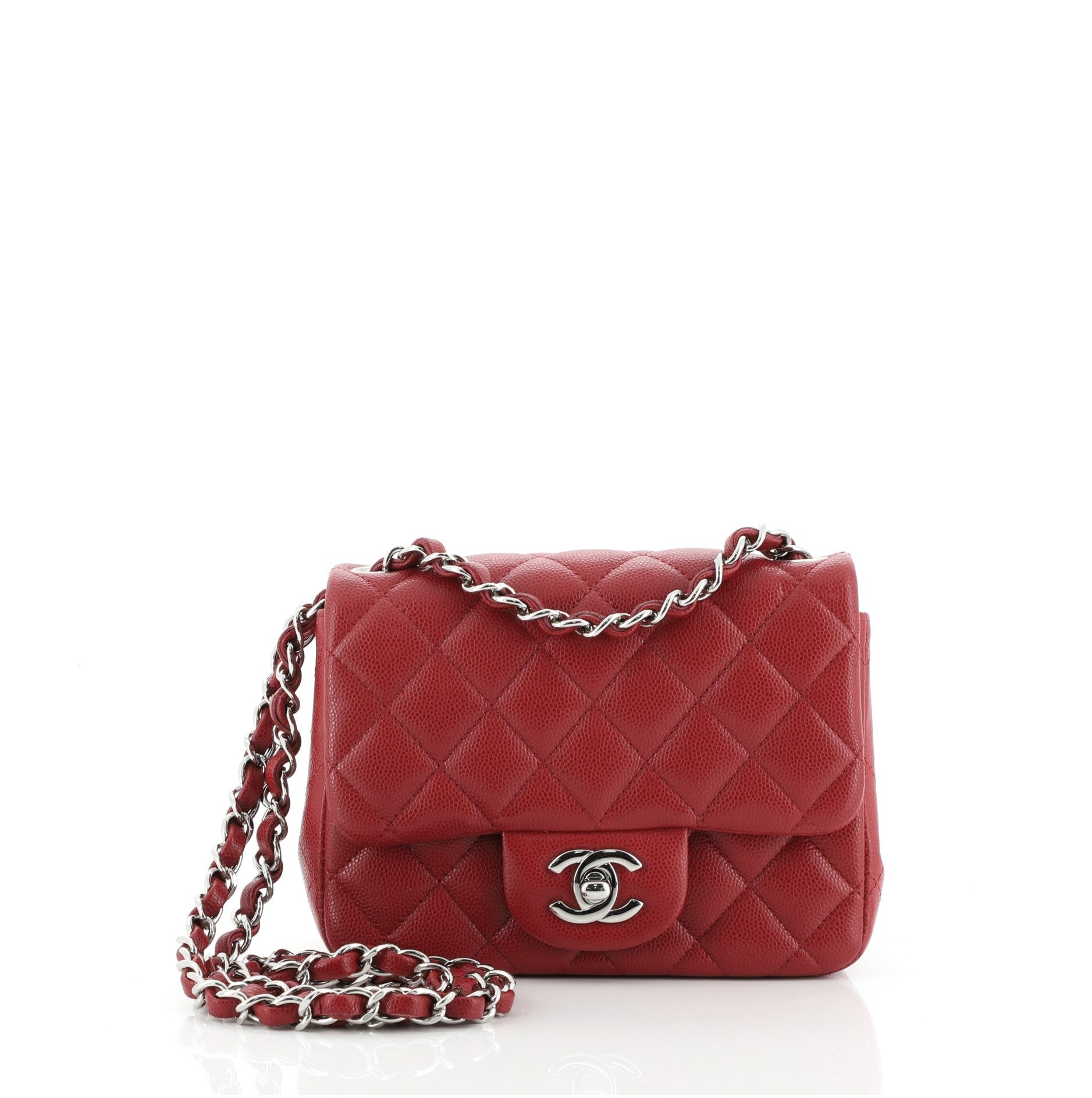 Square Classic Single Flap Bag Quilted Caviar Mini