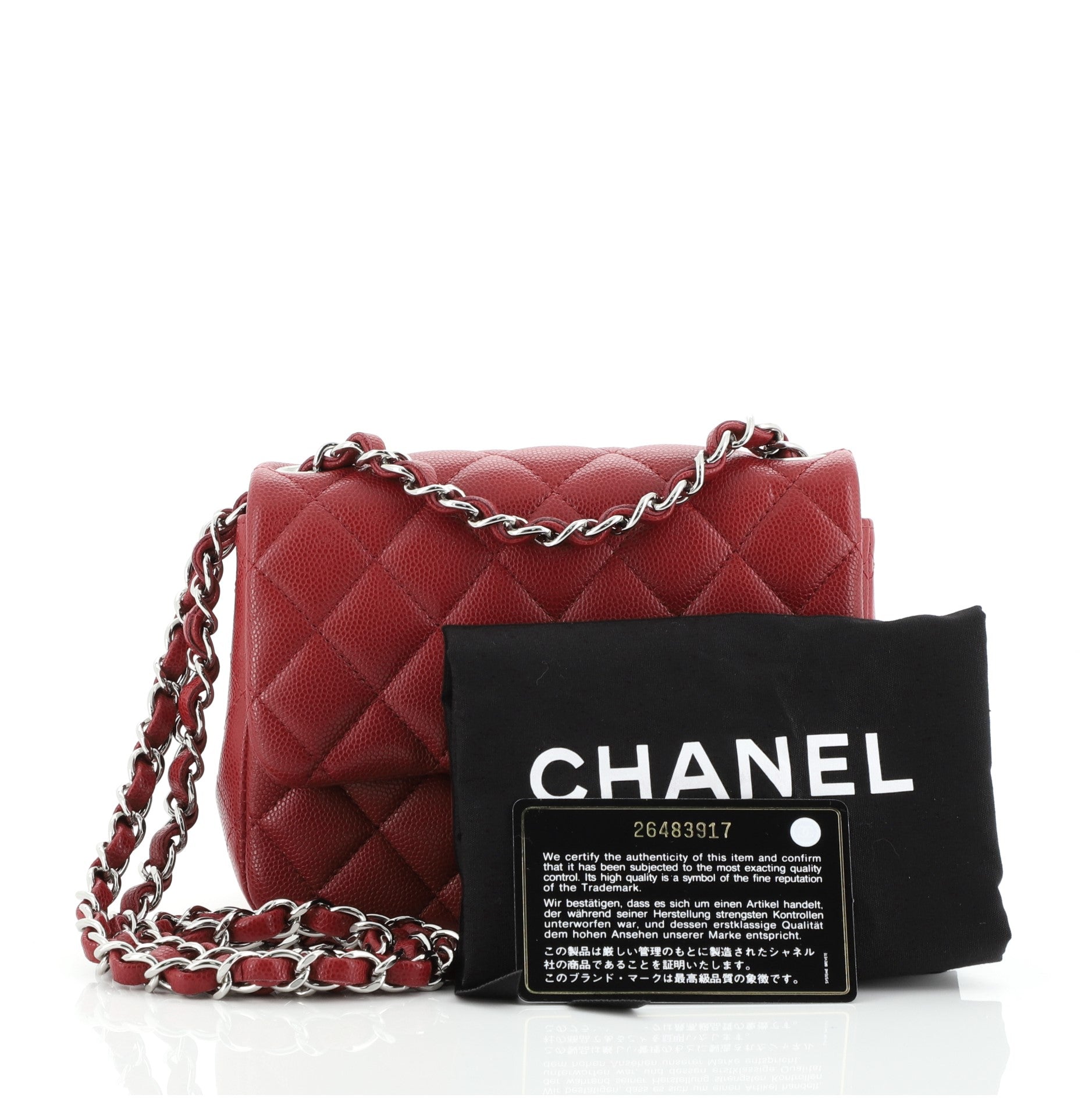 Square Classic Single Flap Bag Quilted Caviar Mini