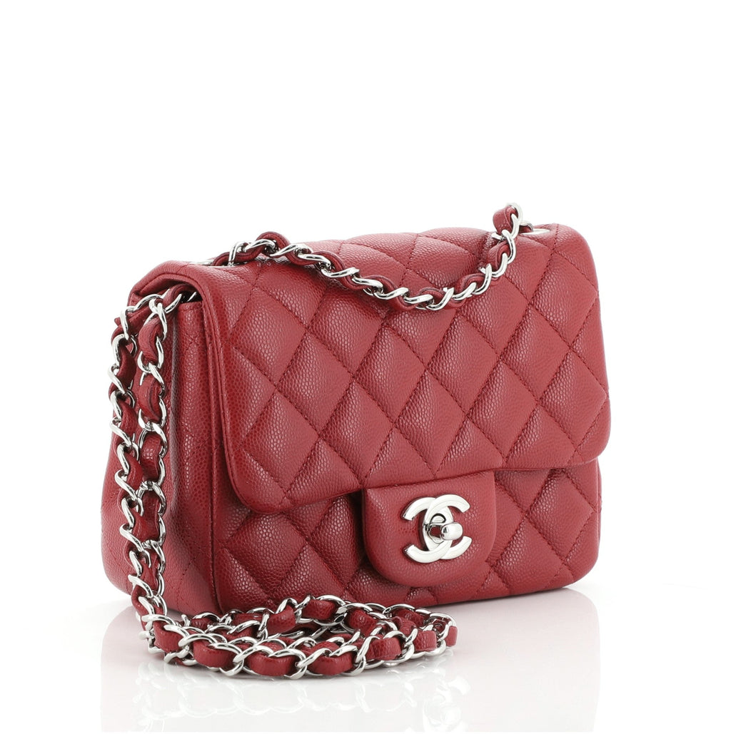Square Classic Single Flap Bag Quilted Caviar Mini