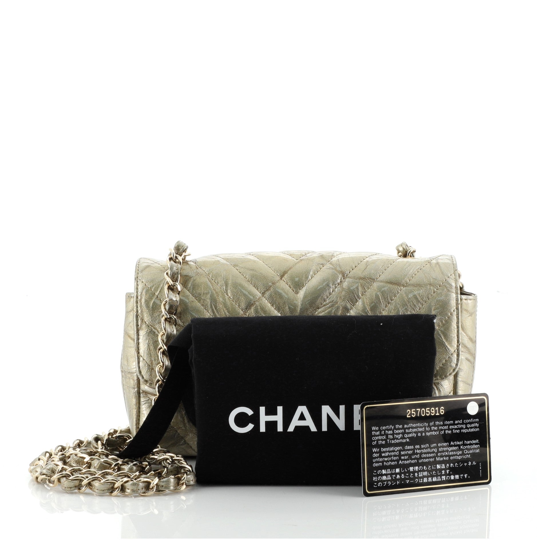 Classic Single Flap Bag Chevron Crumpled Patent Mini