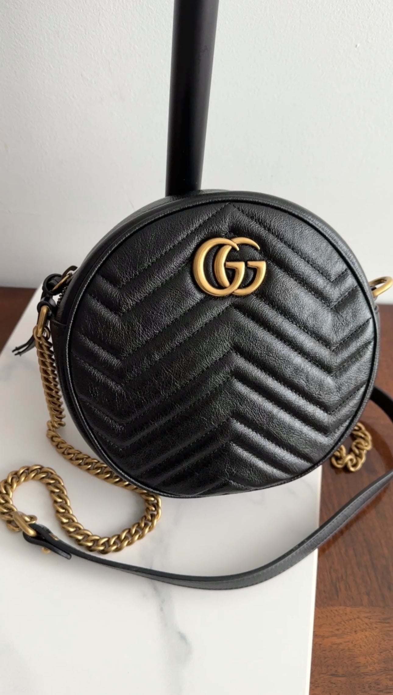 Gucci Black Quilted Leather Round Marmont Crossbody Bag