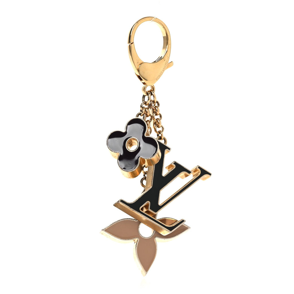 Metal Enamel Fleur De Monogram Bag Charm Dore