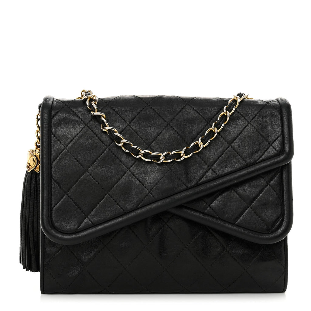 Quilted CC Tassel Flap Bag Black