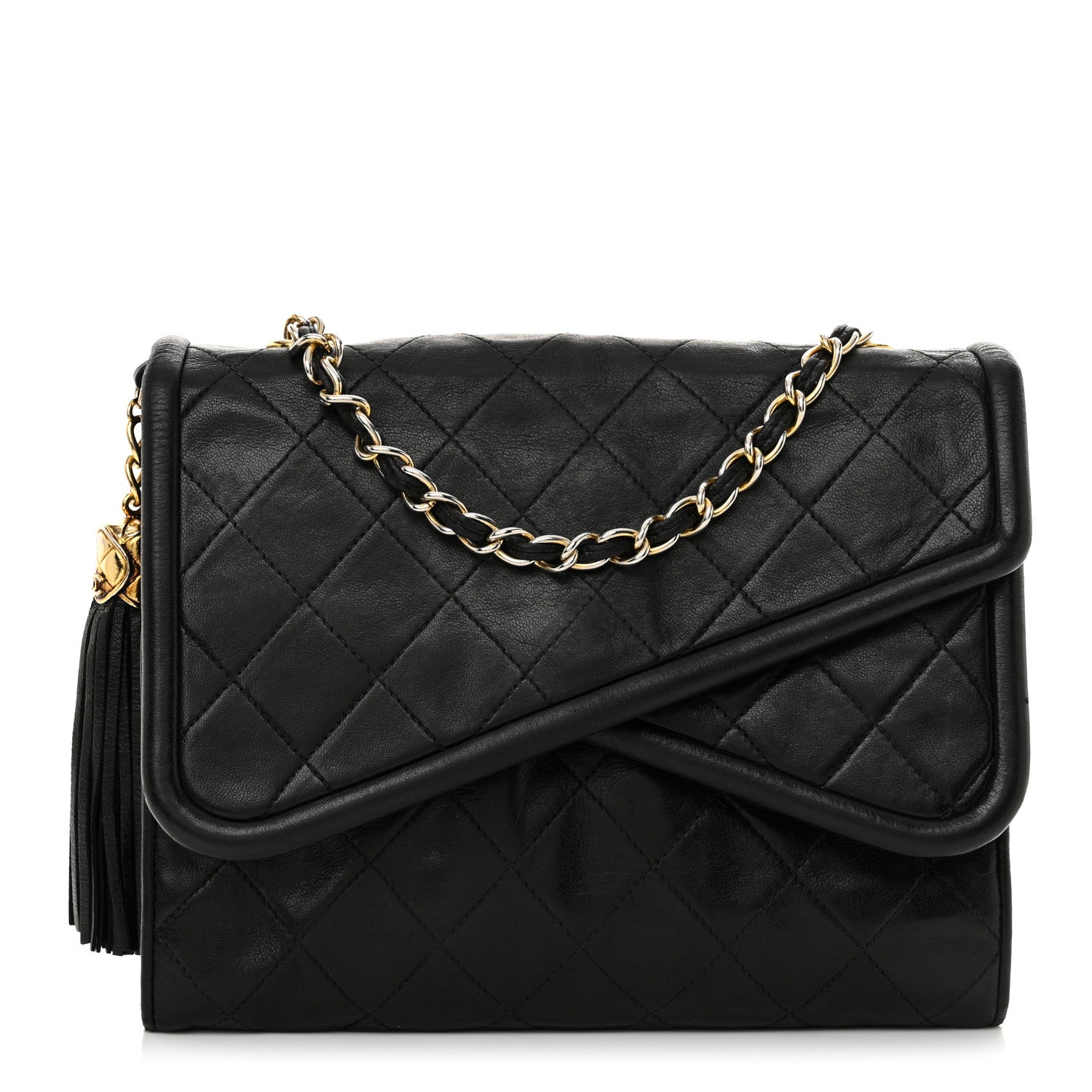 Quilted CC Tassel Flap Bag Black