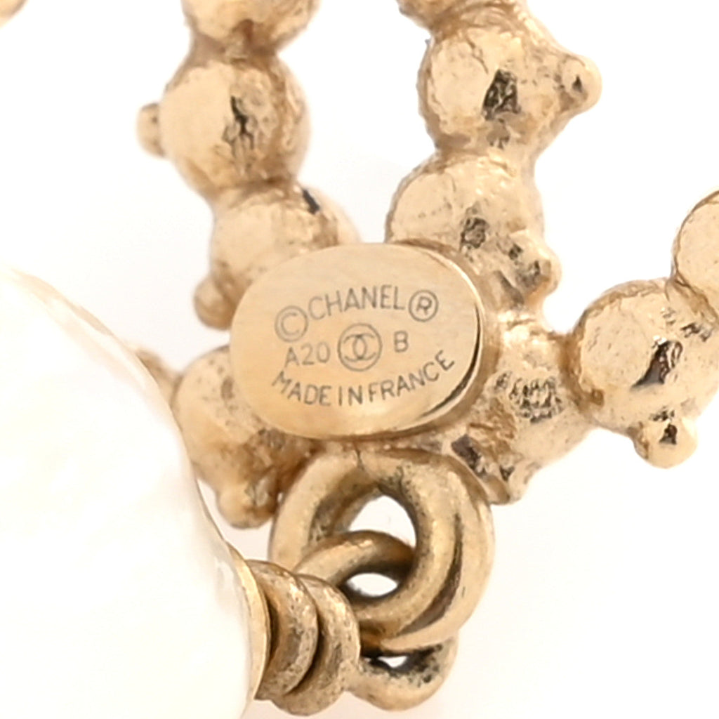 Pearl Crystal CC Drop Earrings Gold