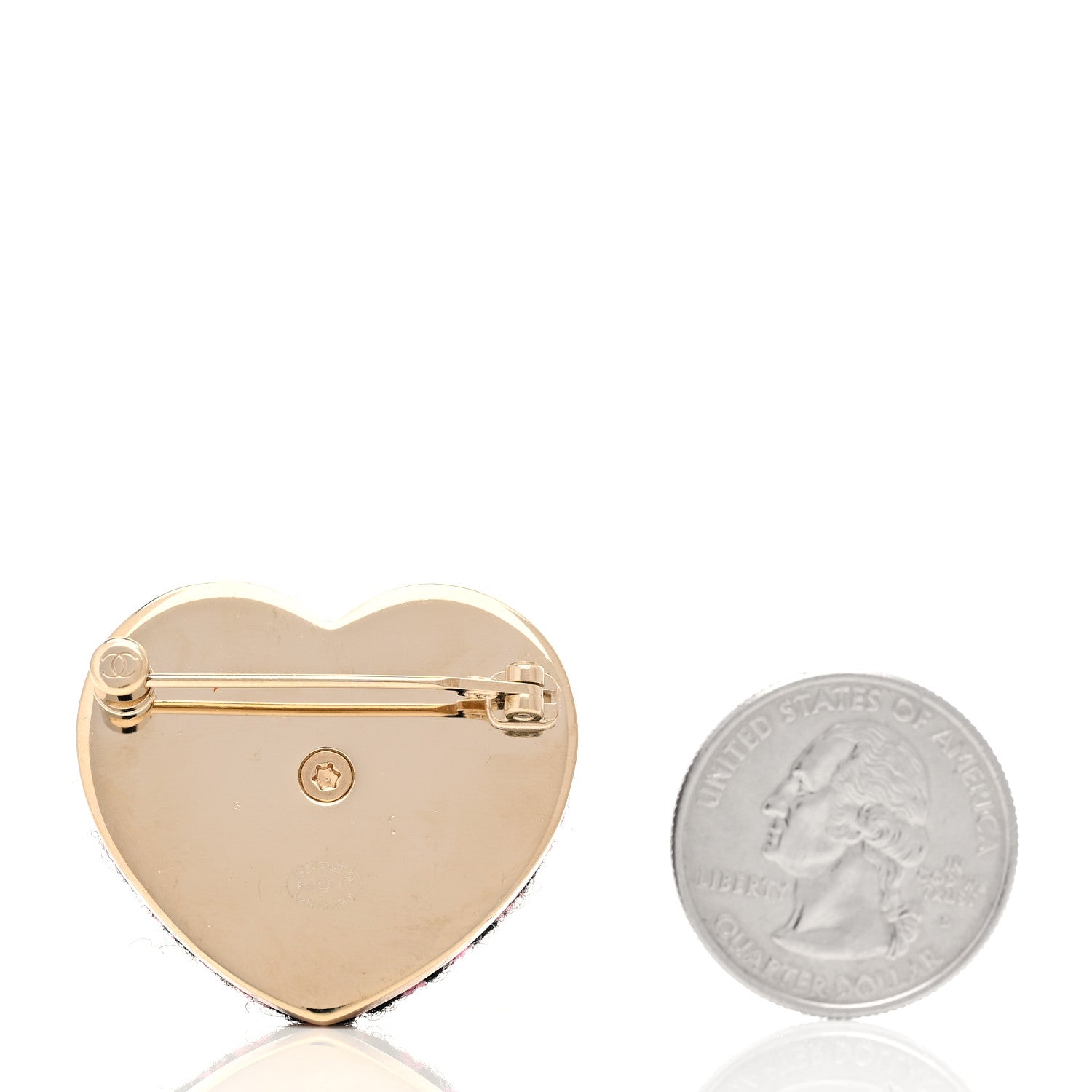 Tweed CC Heart Brooch Pink Black Gold
