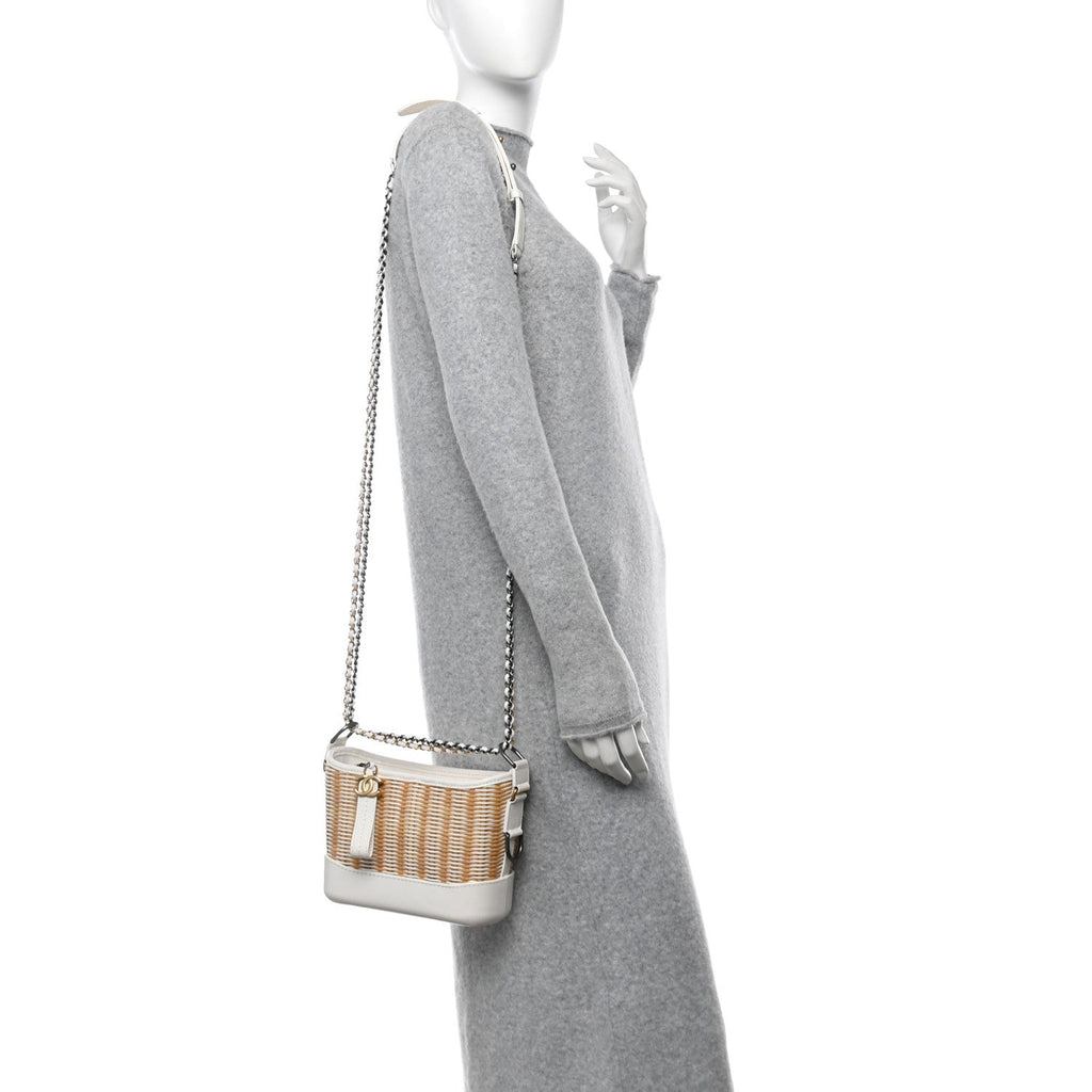 Rattan Calfskin Small Gabrielle Hobo Beige Ivory