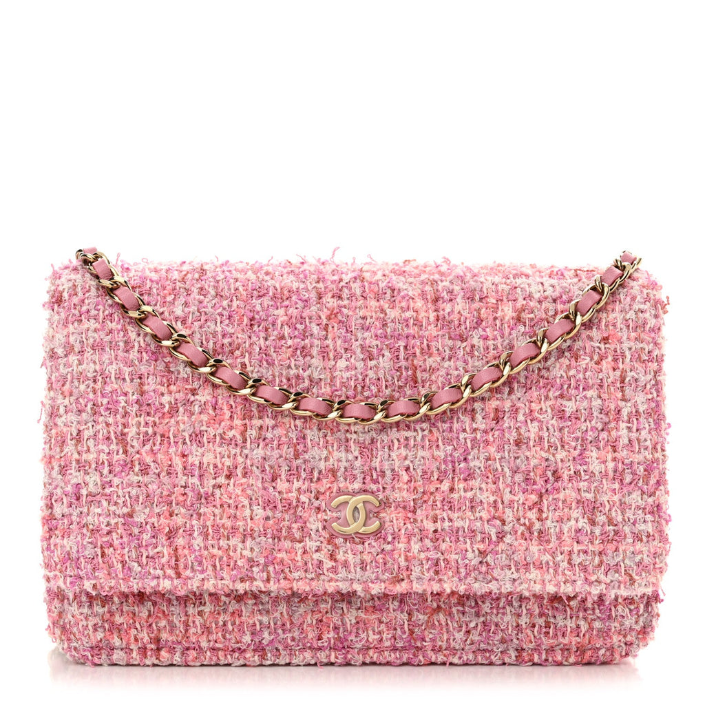 Tweed Quilted Wallet On Chain WOC Pink