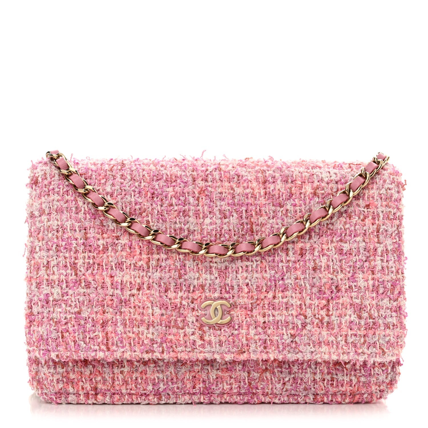 Tweed Quilted Wallet On Chain WOC Pink
