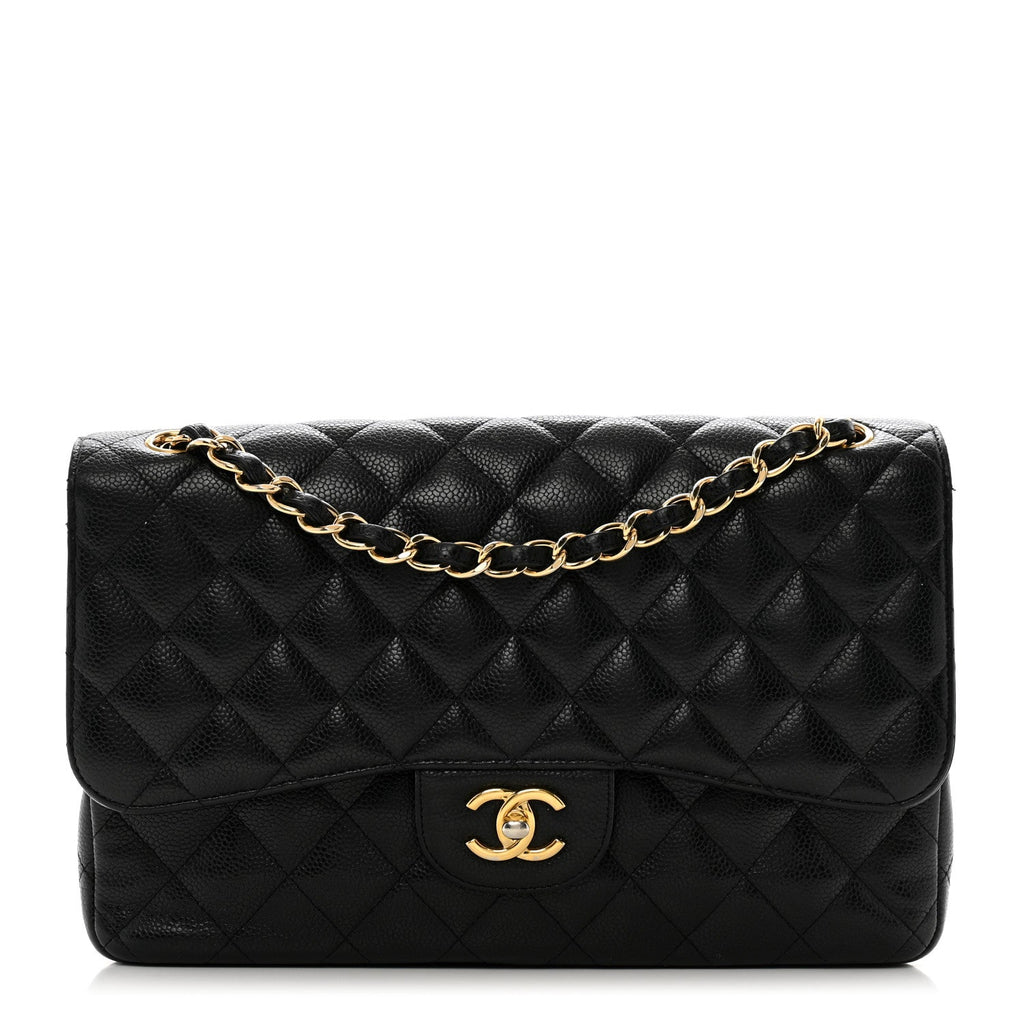 Caviar Quilted Jumbo Double Flap Black