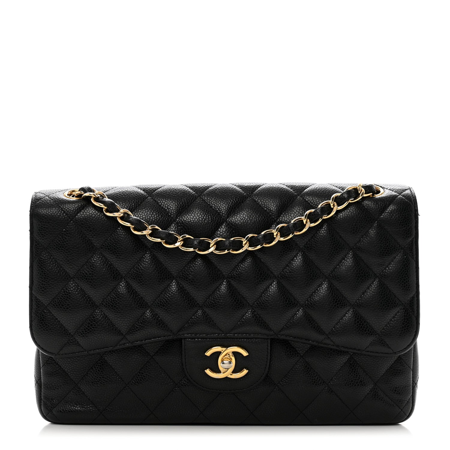 Caviar Quilted Jumbo Double Flap Black