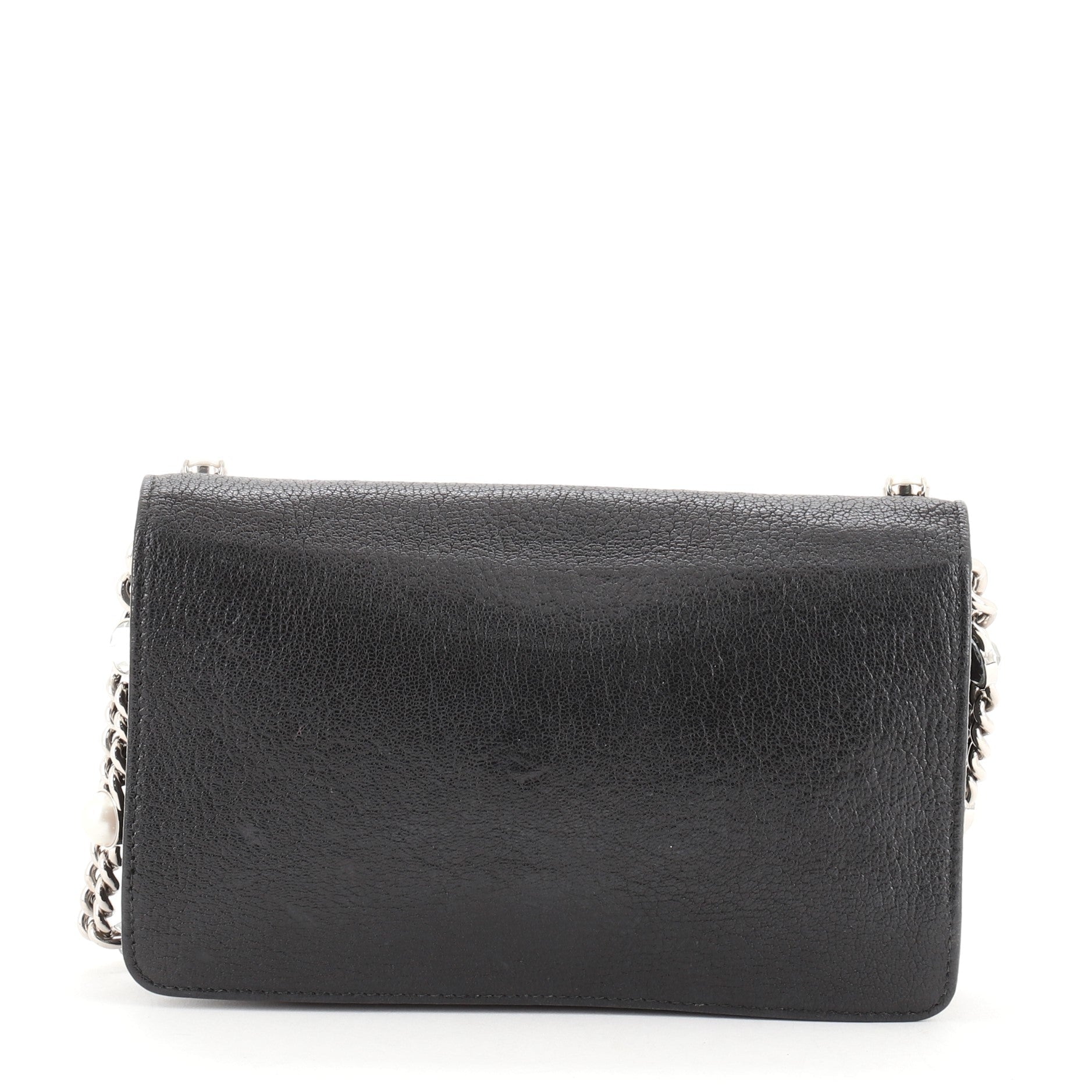 Crystal and Pearl Chain Clutch Embellished Leather Medium