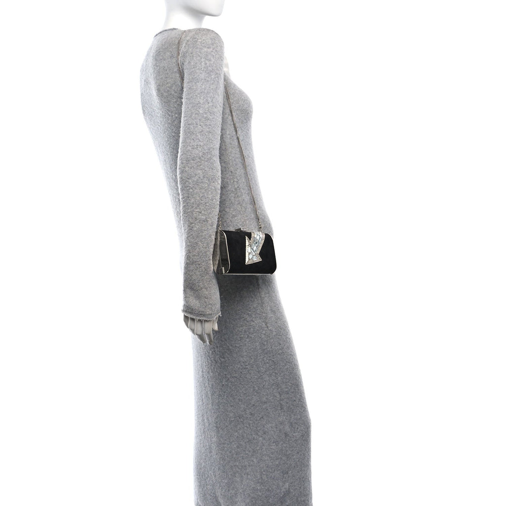 Suede Crystal Beaded Arrow Met Gala Clutch Black