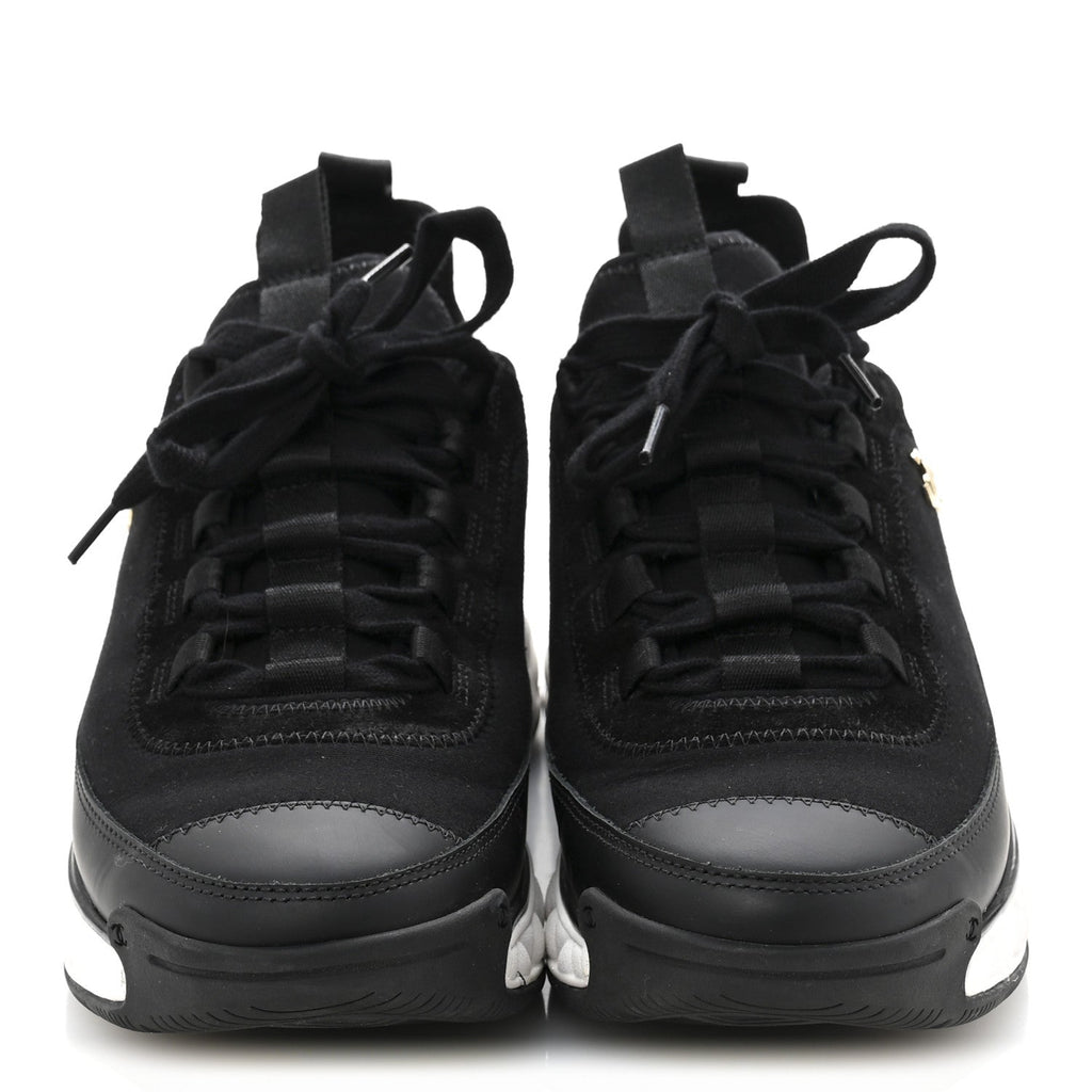 Velvet Calfskin Mixed Fibers CC Sneakers 38 Black