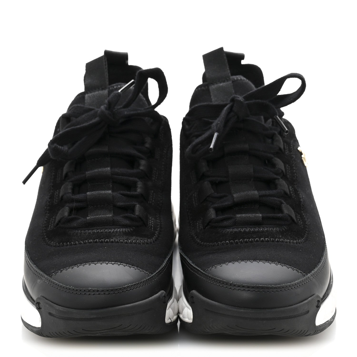 Velvet Calfskin Mixed Fibers CC Sneakers 38 Black