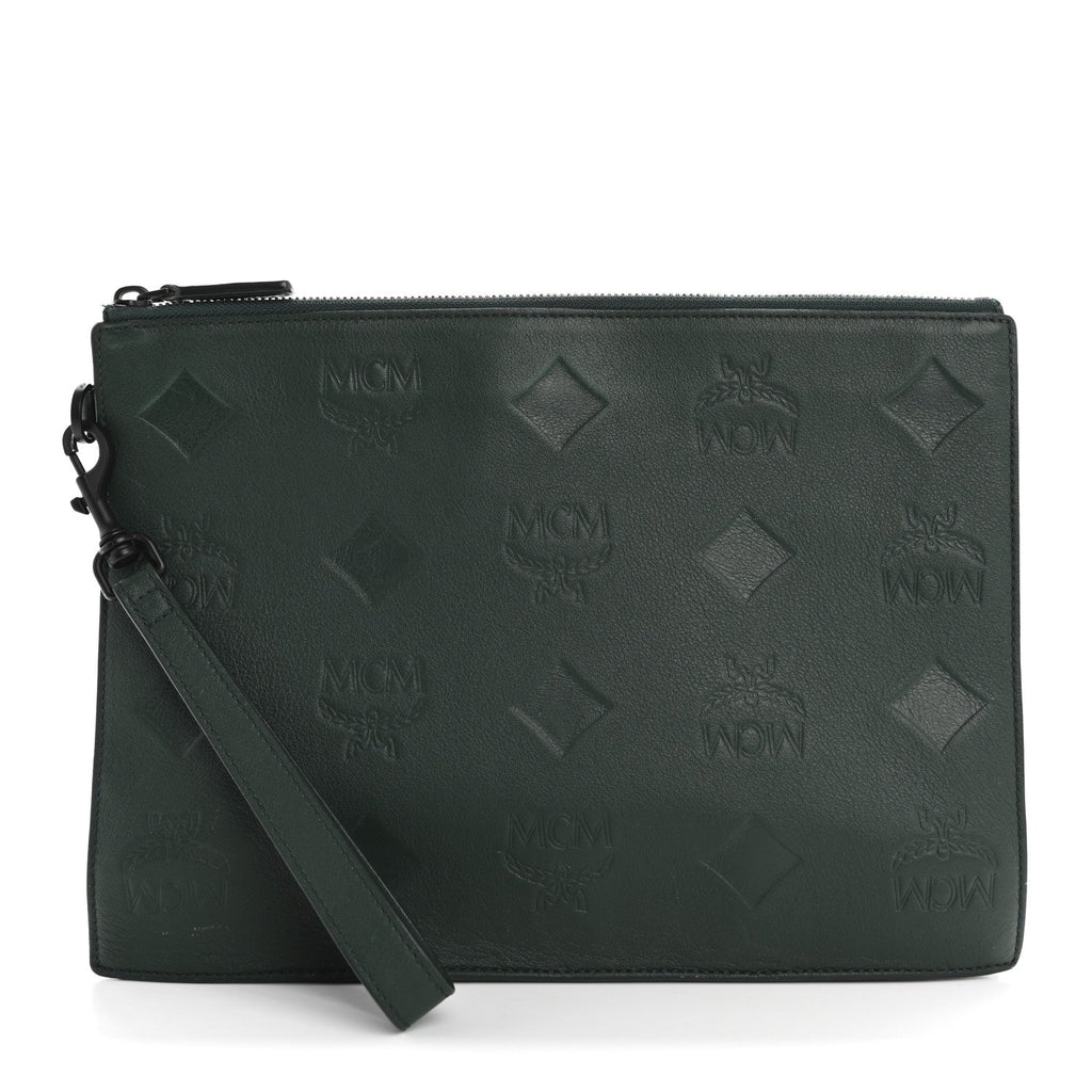 Calfskin Ottomar Wristlet Pouch Forest Green
