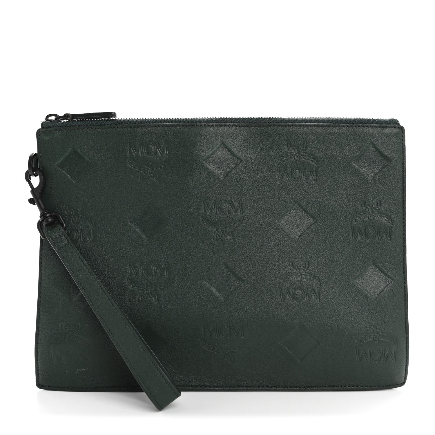 Calfskin Ottomar Wristlet Pouch Forest Green