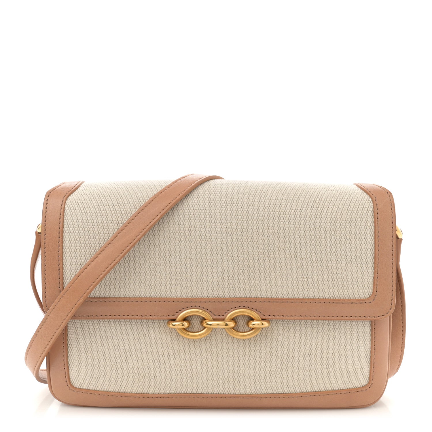 Smooth Calfskin Cotton Canvas Le Maillon Satchel Natural Beige