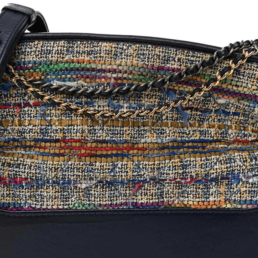 Tweed Calfskin Quilted Medium Gabrielle Hobo Navy