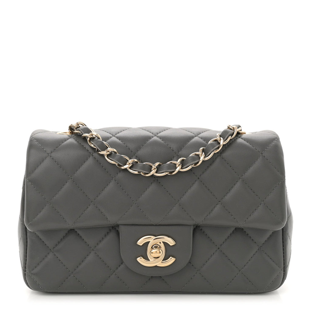 Lambskin Quilted Mini Rectangular Flap Dark Grey
