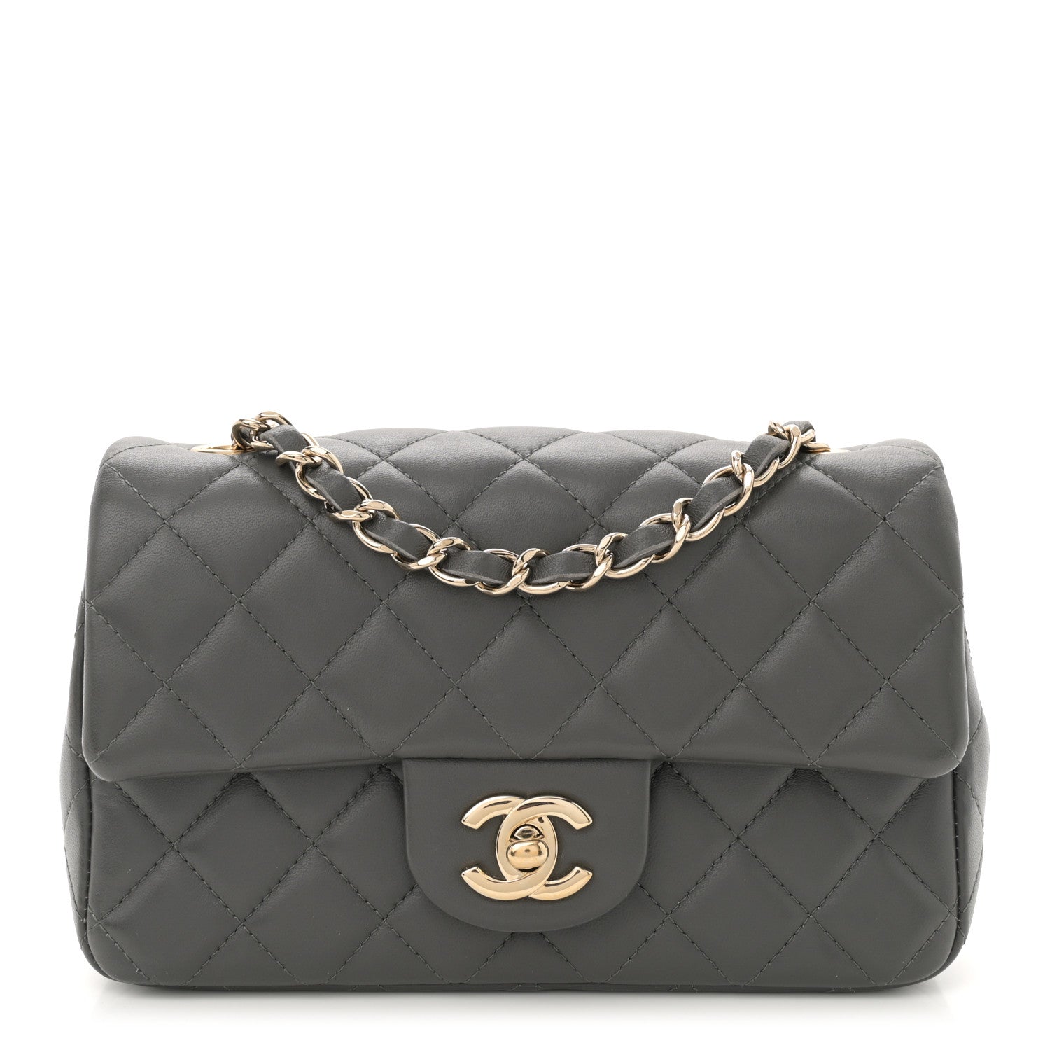 Lambskin Quilted Mini Rectangular Flap Dark Grey