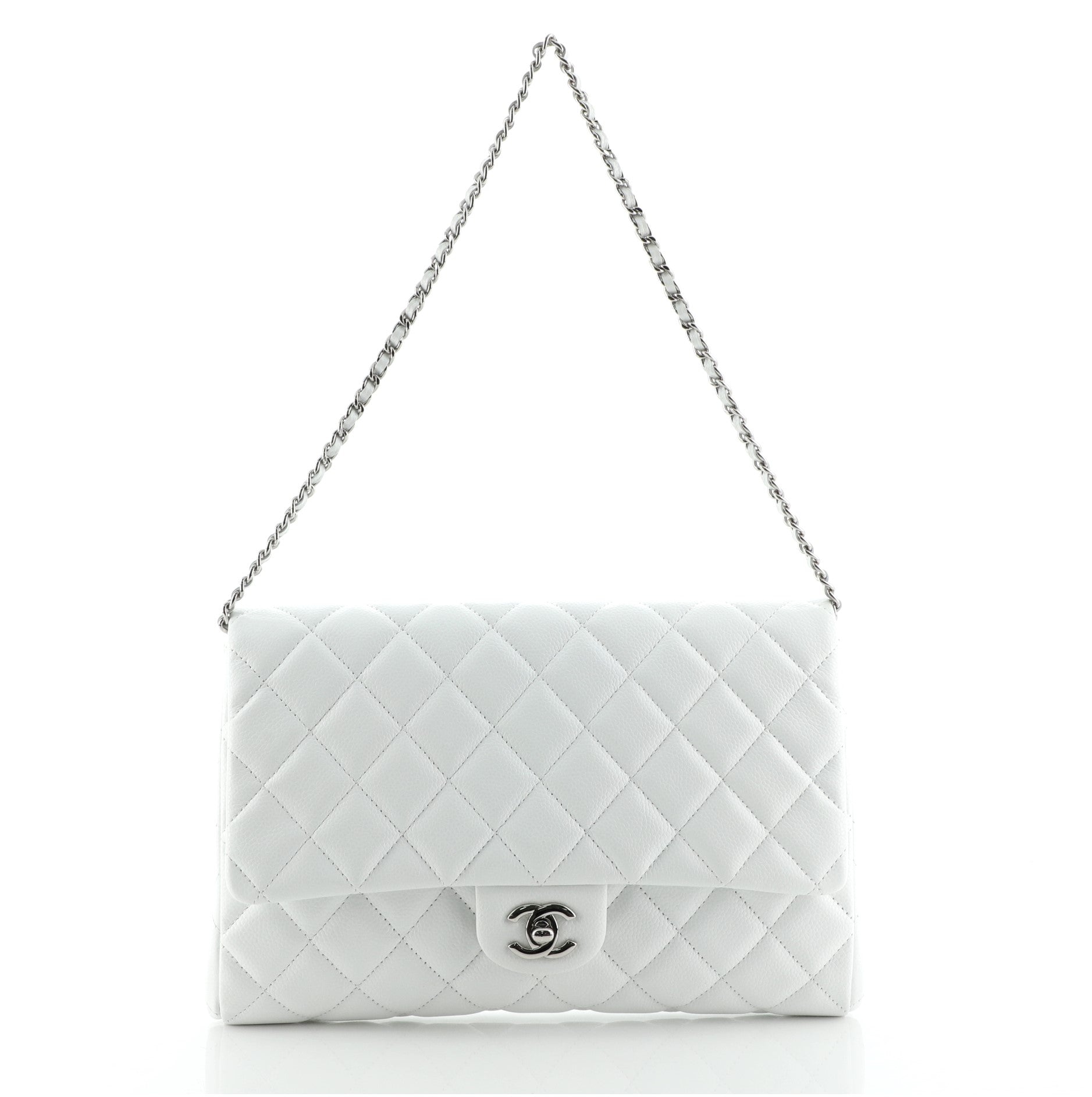 Clutch with Chain Quilted Caviar