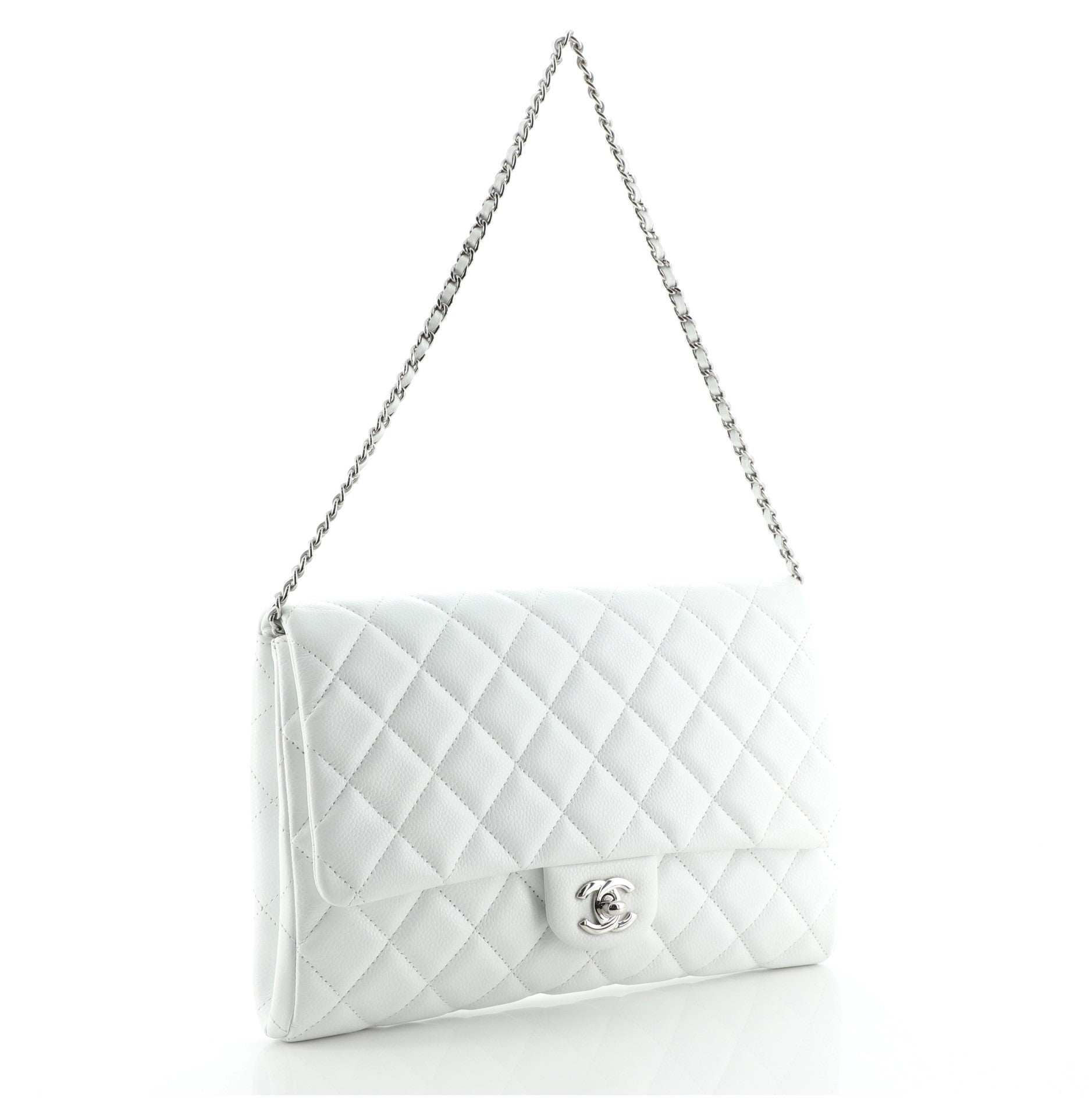 Clutch with Chain Quilted Caviar