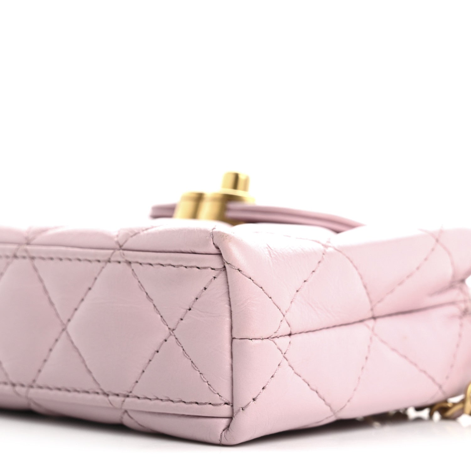 Shiny Aged Calfskin Quilted Mini Nano Kelly Shopper Light Pink