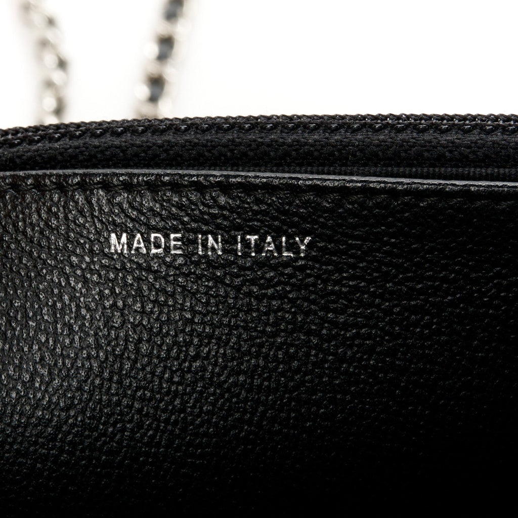 Grained Calfskin Quilted CC Box Wallet On Chain WOC Black