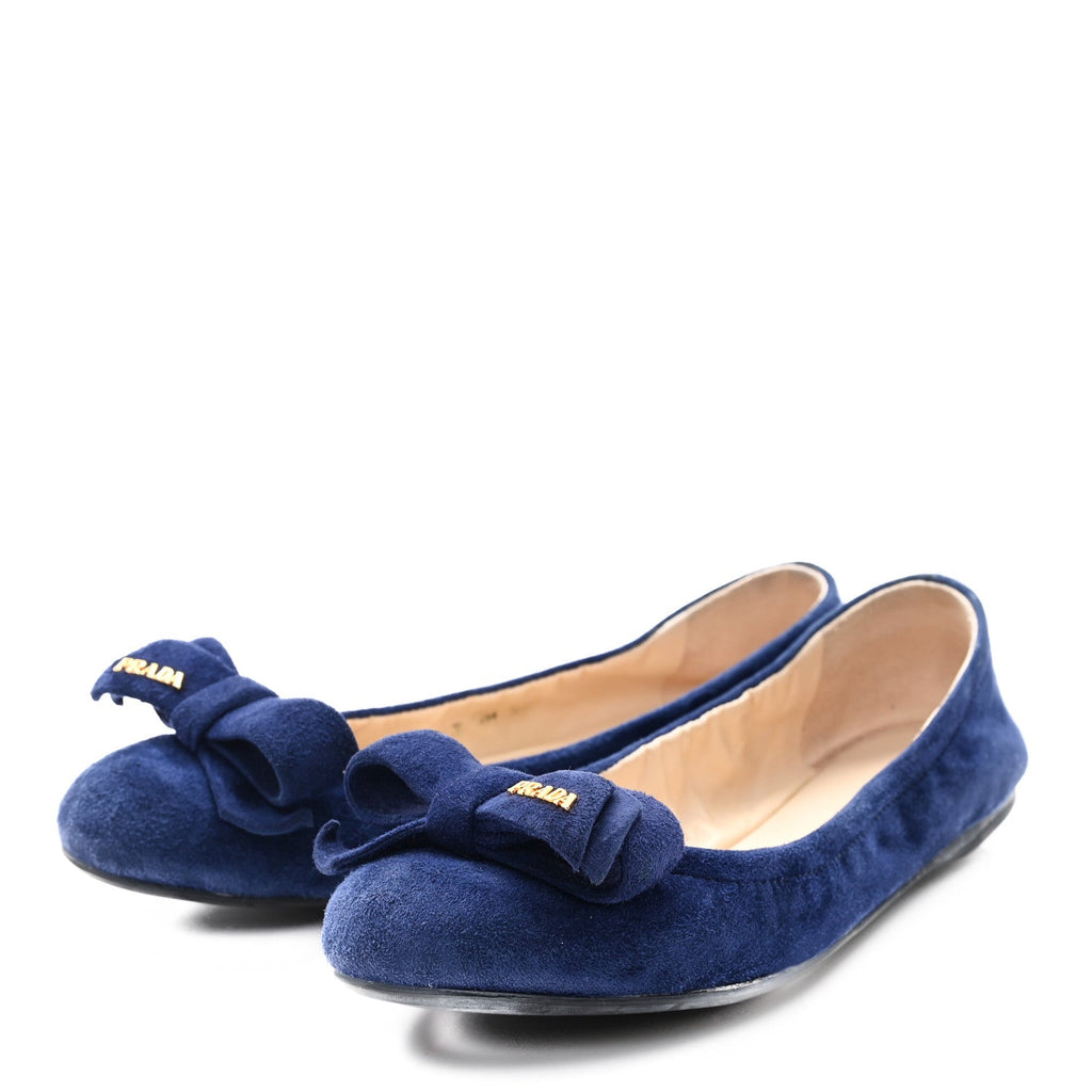 Suede Bow Logo Ballerina Flats 35.5 Blue