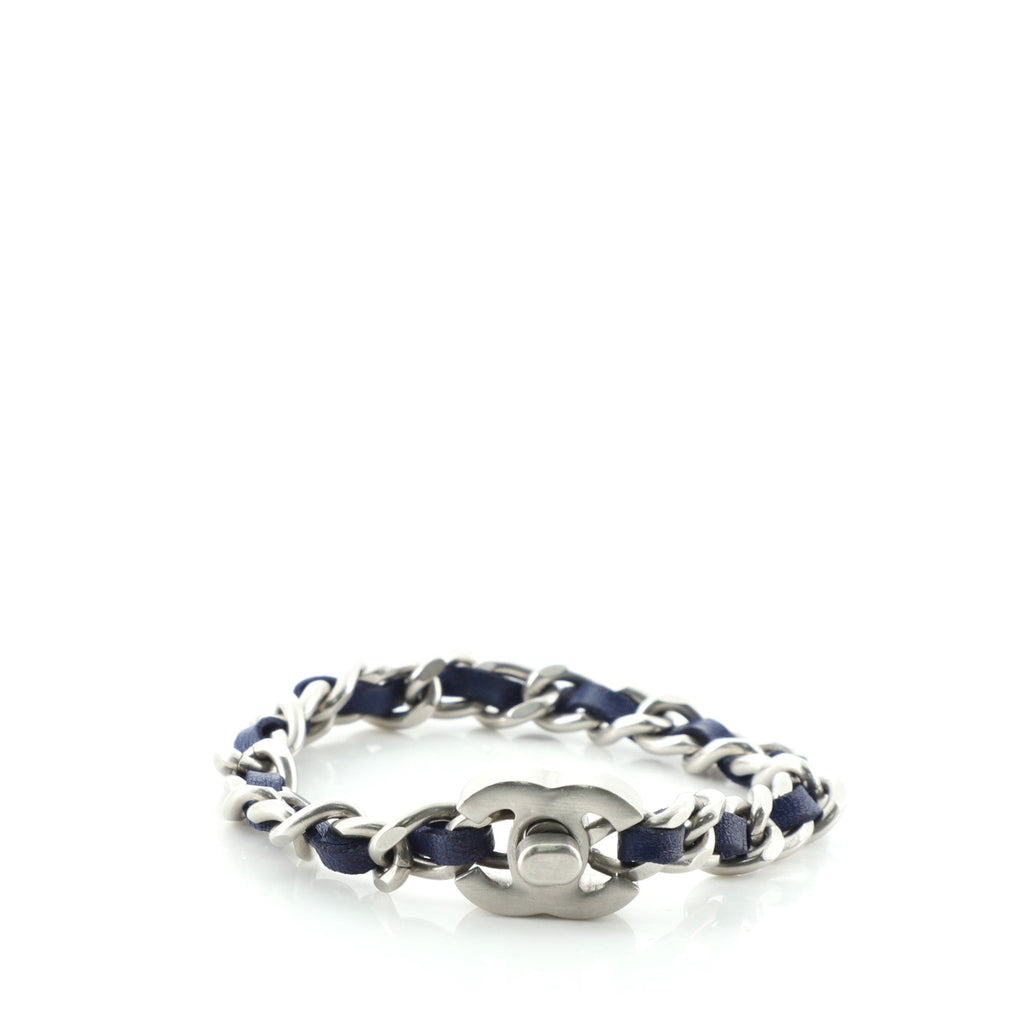 Interwoven Chain CC Turnlock Bracelet Metal and Leather