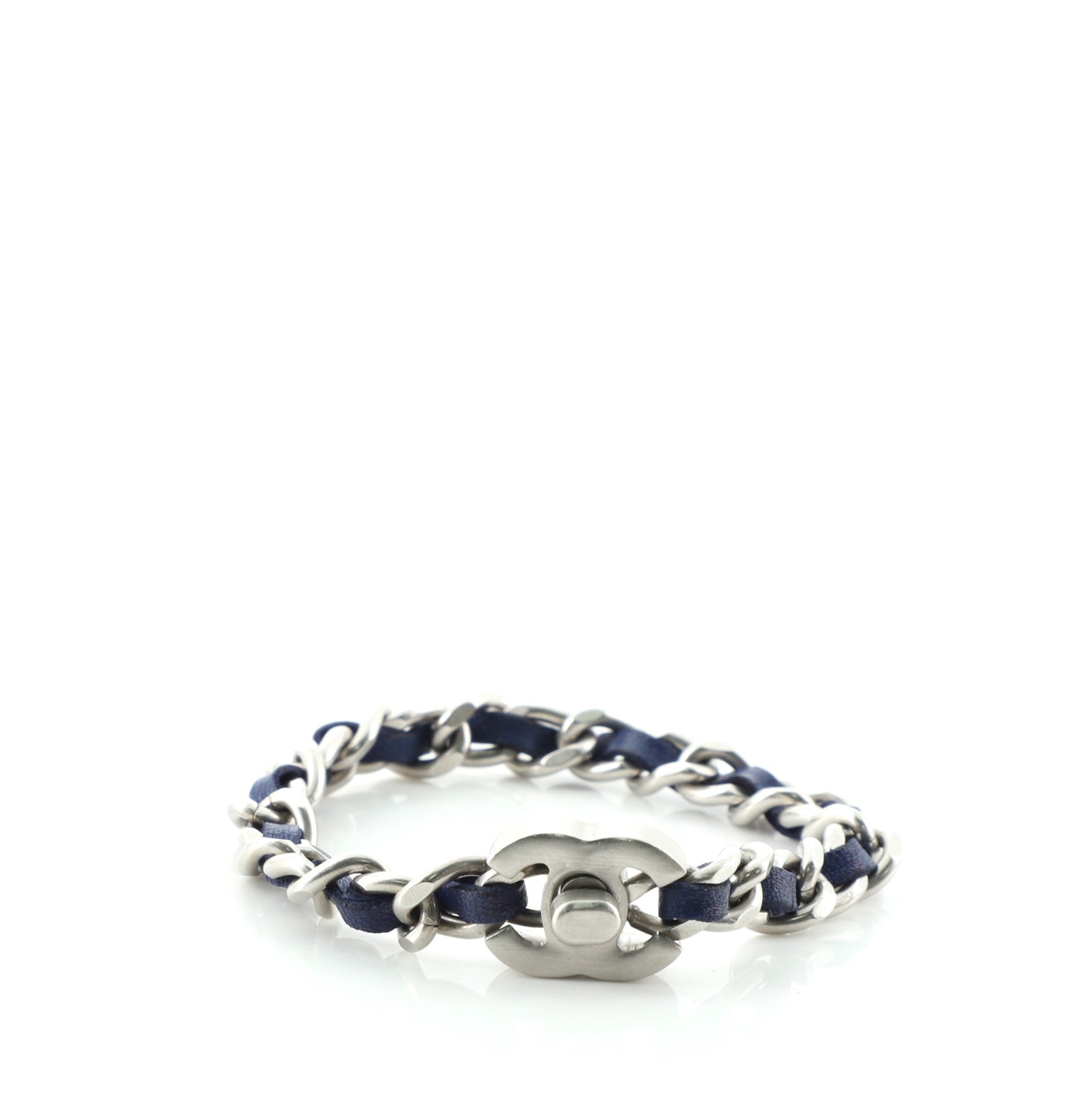Interwoven Chain CC Turnlock Bracelet Metal and Leather