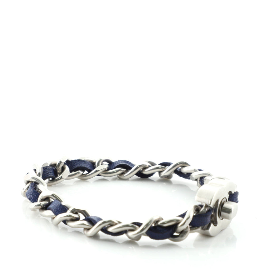 Interwoven Chain CC Turnlock Bracelet Metal and Leather