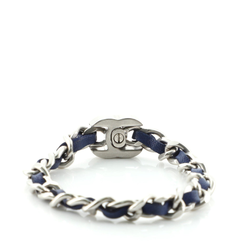 Interwoven Chain CC Turnlock Bracelet Metal and Leather