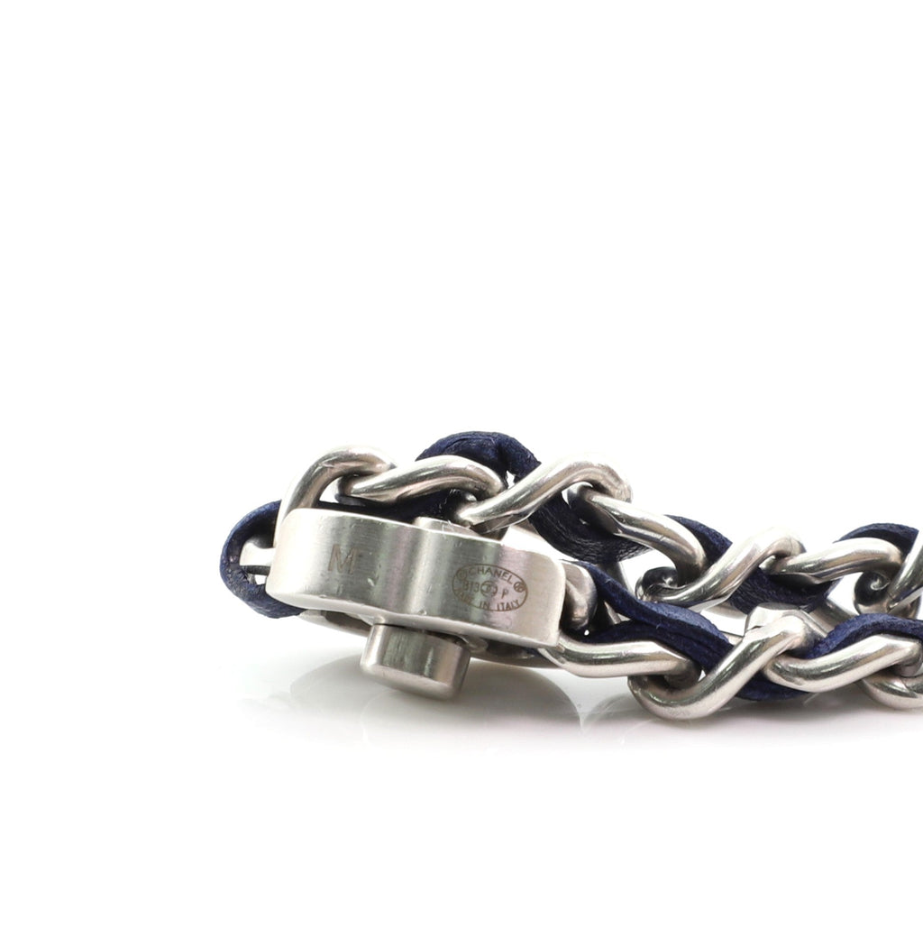 Interwoven Chain CC Turnlock Bracelet Metal and Leather