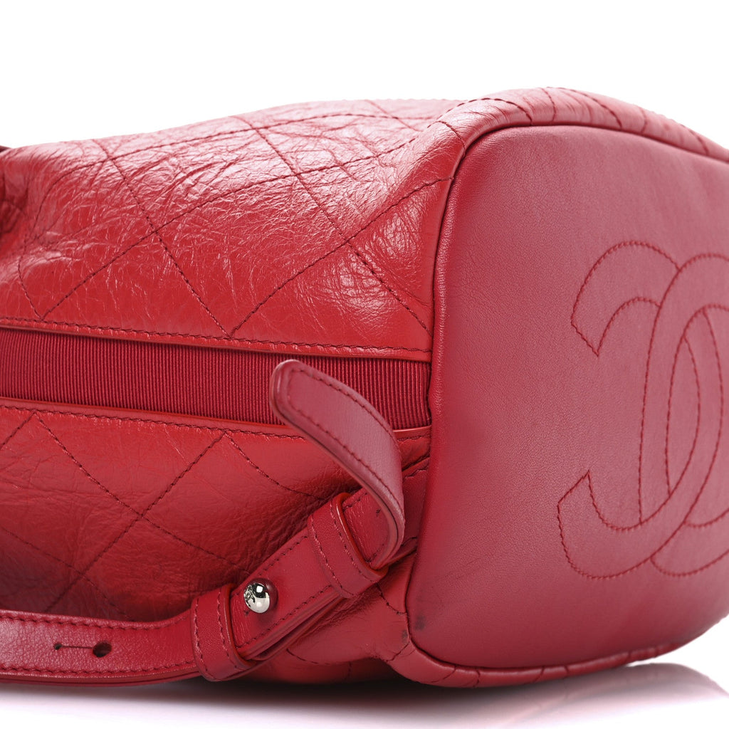 Crumpled Grained Calfskin Quilted Backpack Red