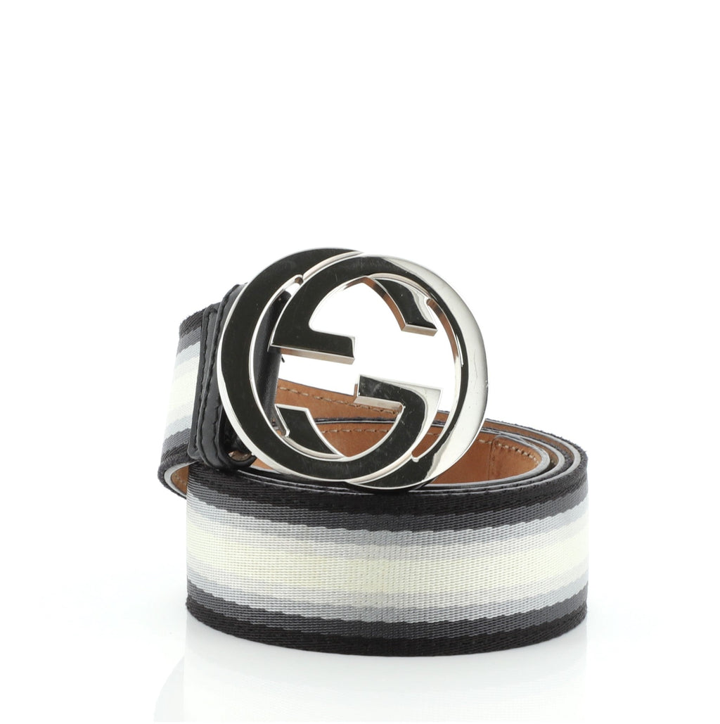 Interlocking G Web Belt Canvas and Leather Wide 90