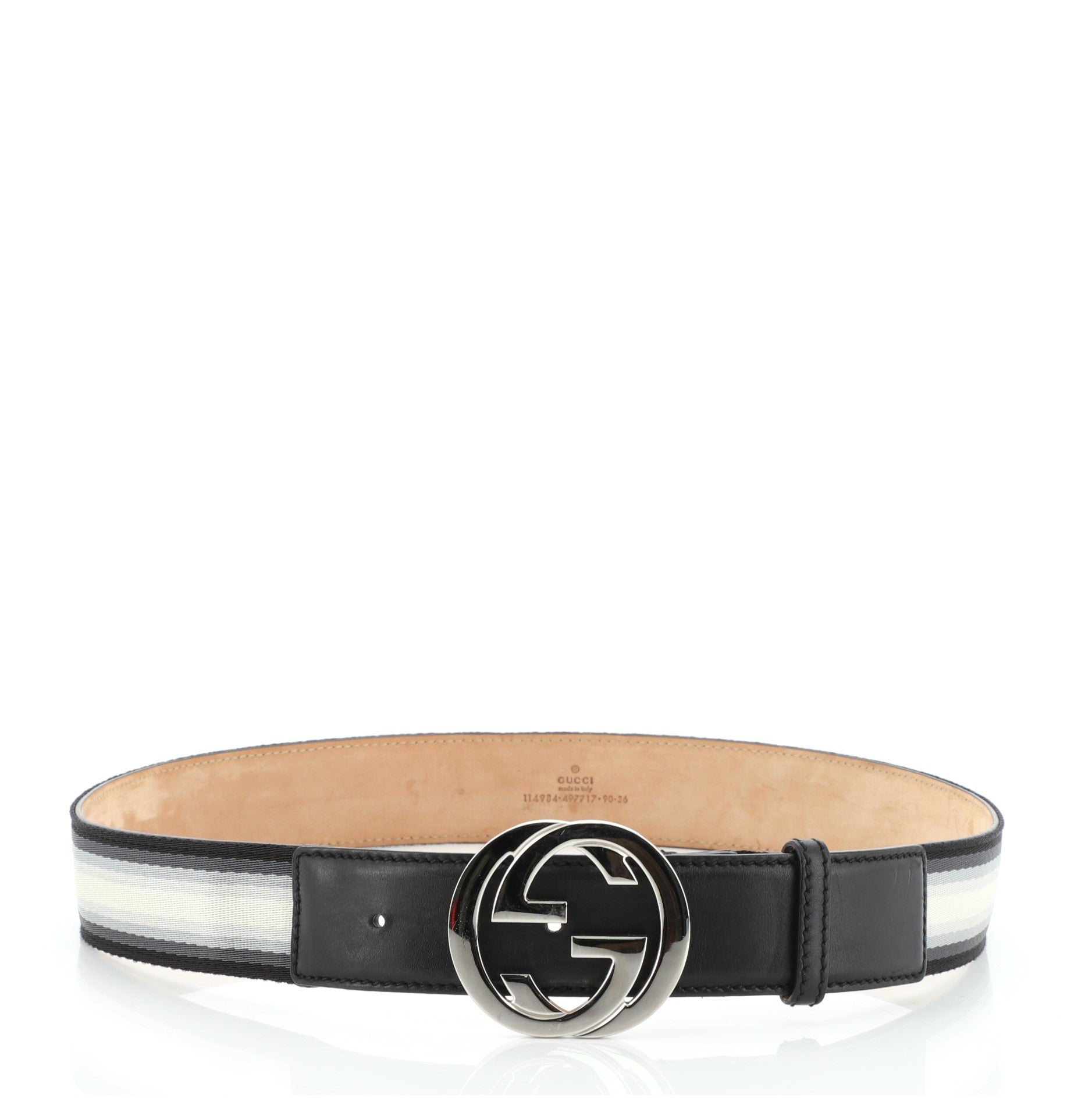 Interlocking G Web Belt Canvas and Leather Wide 90