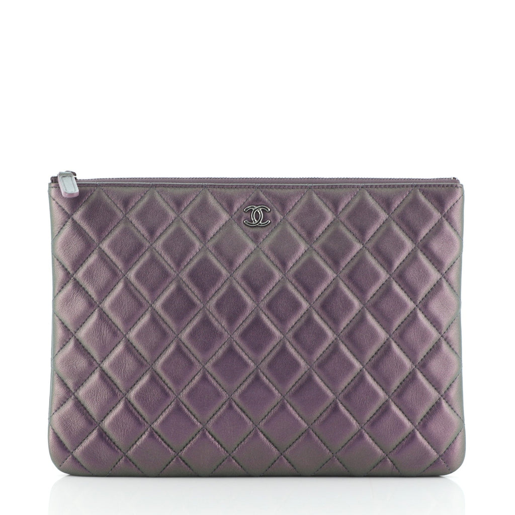 O Case Clutch Quilted Iridescent Calfskin Large