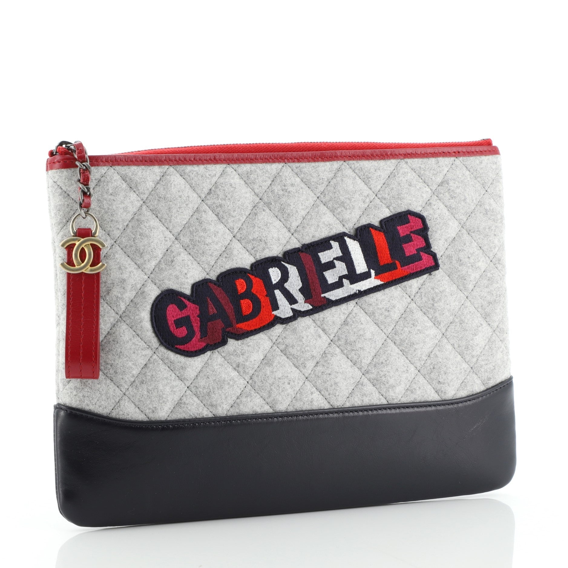 Gabrielle O Case Clutch Quilted Felt and Calfskin Medium