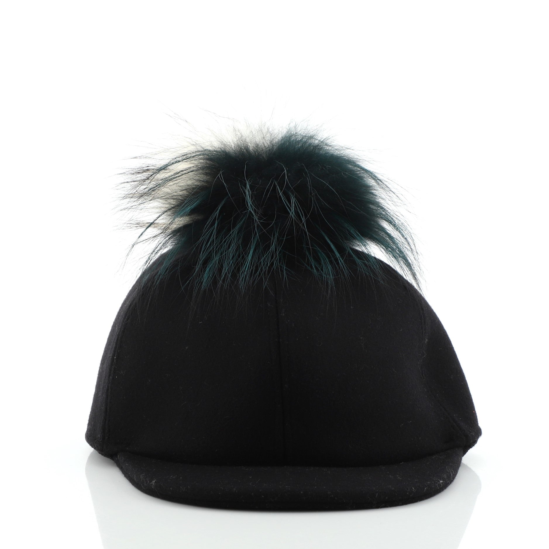Pom-Pom Baseball Hat Wool Blend with Fur XS