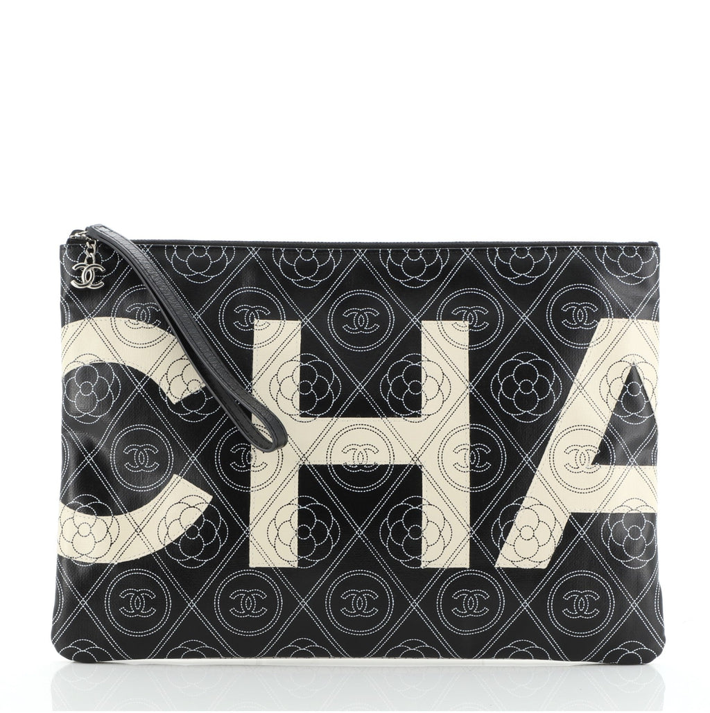 Camellia Logo Wristlet Clutch Printed Coated Canvas Large