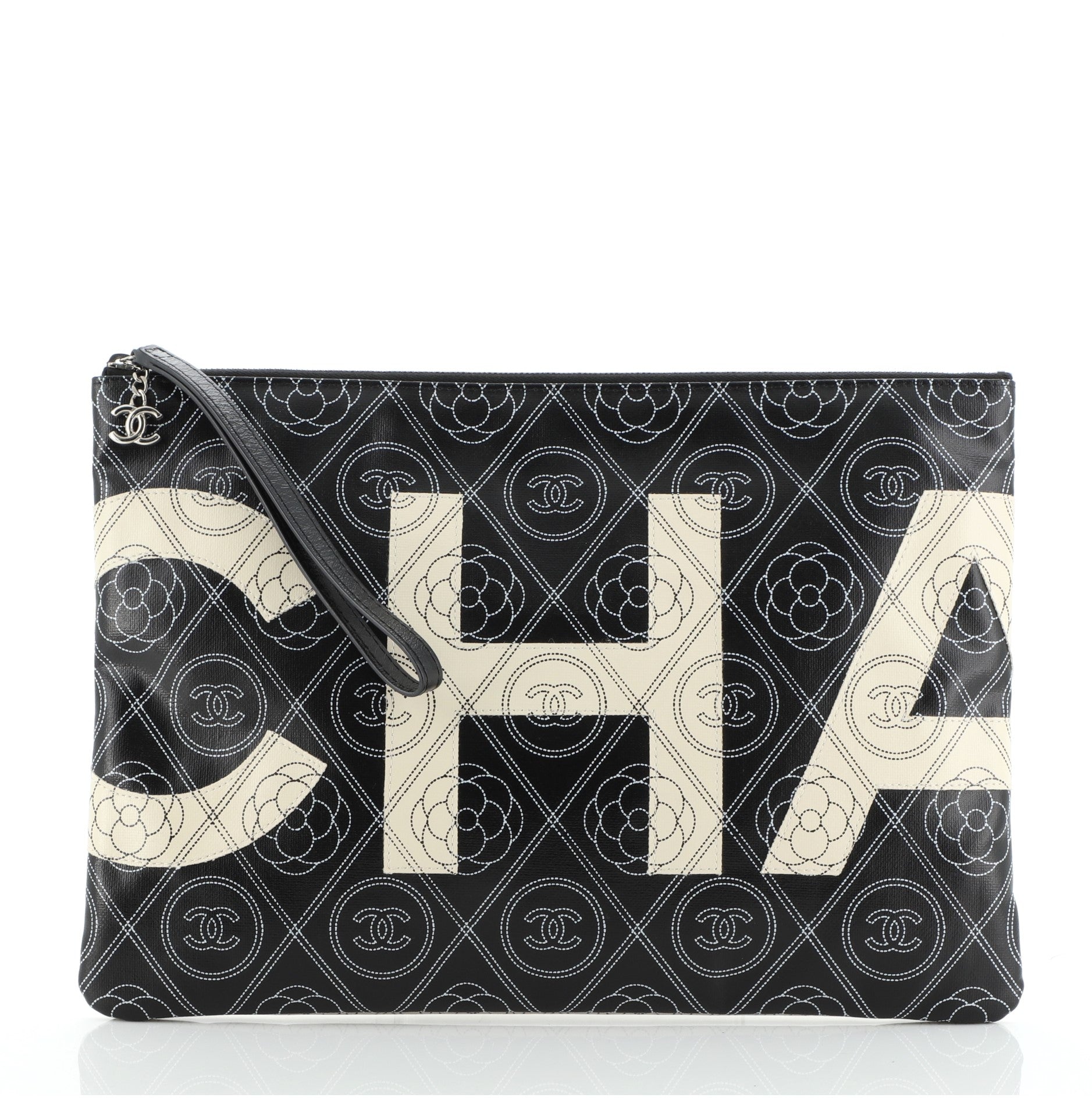 Camellia Logo Wristlet Clutch Printed Coated Canvas Large