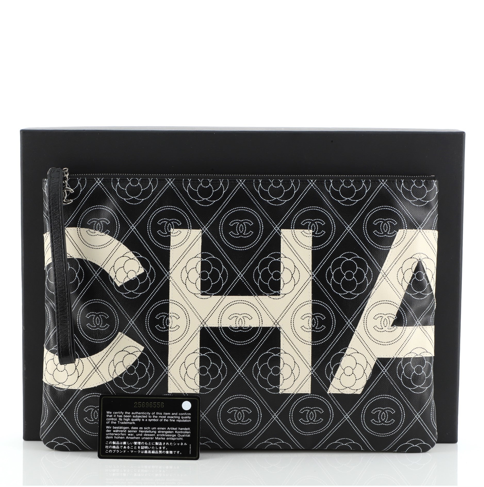 Camellia Logo Wristlet Clutch Printed Coated Canvas Large