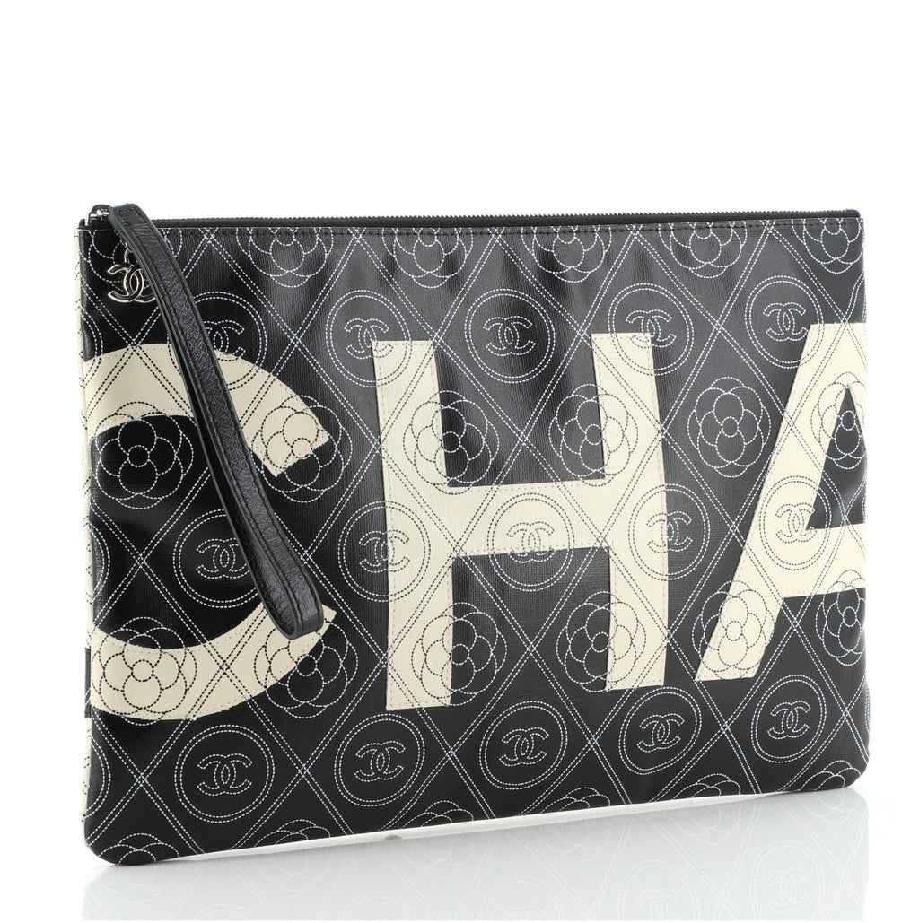 Camellia Logo Wristlet Clutch Printed Coated Canvas Large