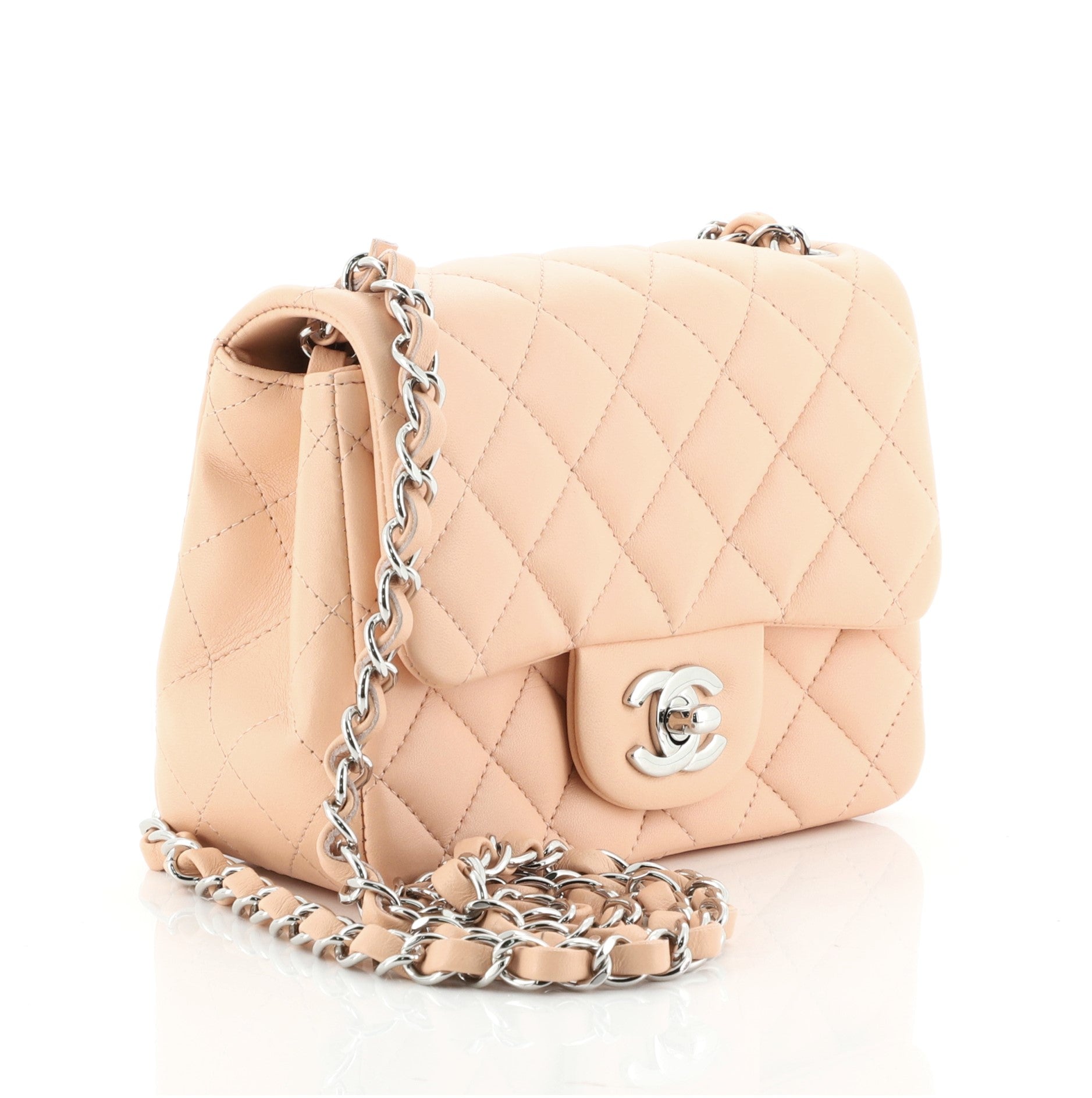 Square Classic Single Flap Bag Quilted Lambskin Mini