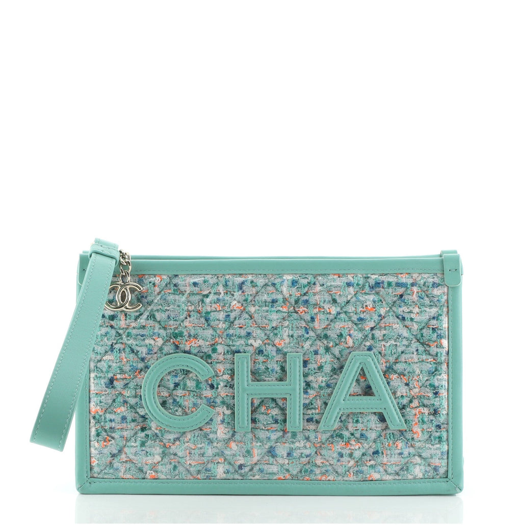 Logo Wristlet Clutch PVC Over Quilted Tweed Small
